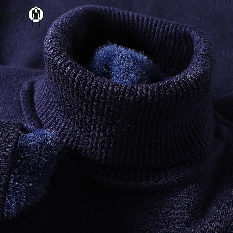 Men's Slim Fit Long Sleeve Turtleneck Sweater Anti-Pilling High Quality Knitted Solid Color Pullover Trendy Men's Clothing