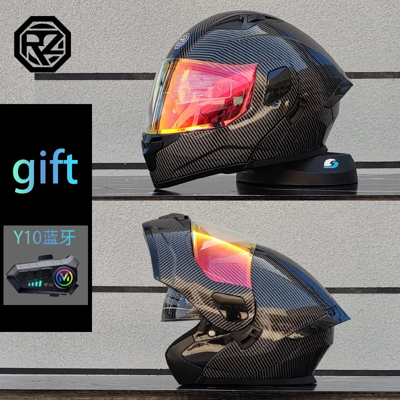 Modular flip motorcycle helmet with Bluetooth earphones, dual lens full helmet ORZ-103
