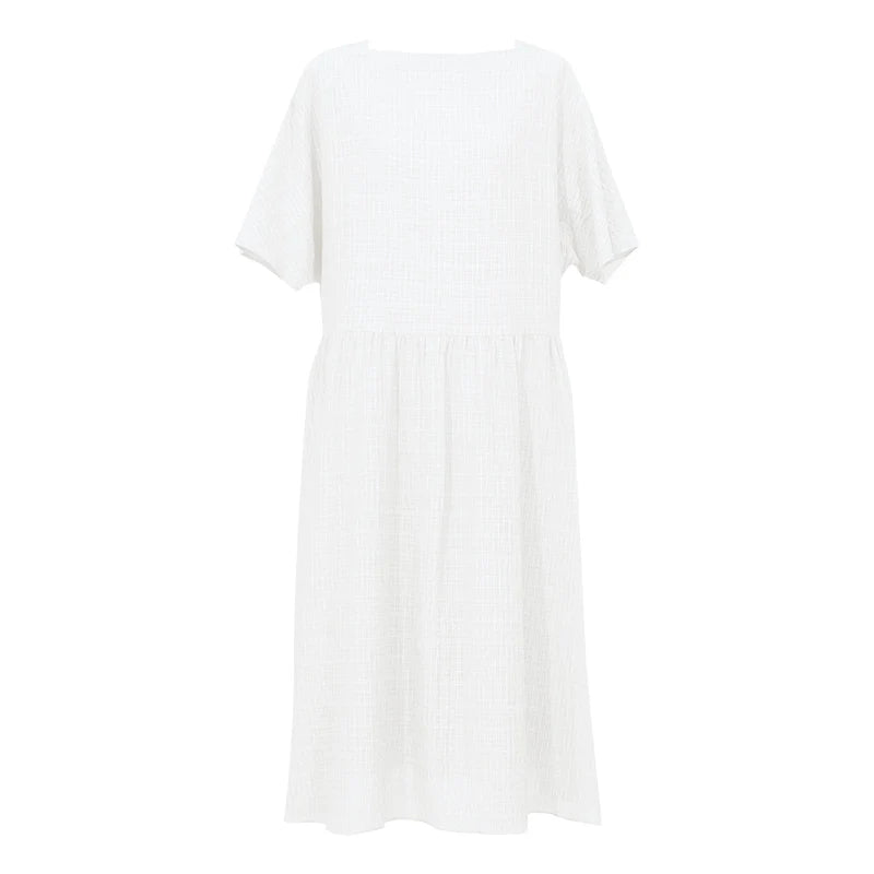 Amii Women's Dress 2026 Summer New Off-the-shoulder Short Sleeve Casual Loose Fit Holiday A-Line Midi Dress For Women 12652028