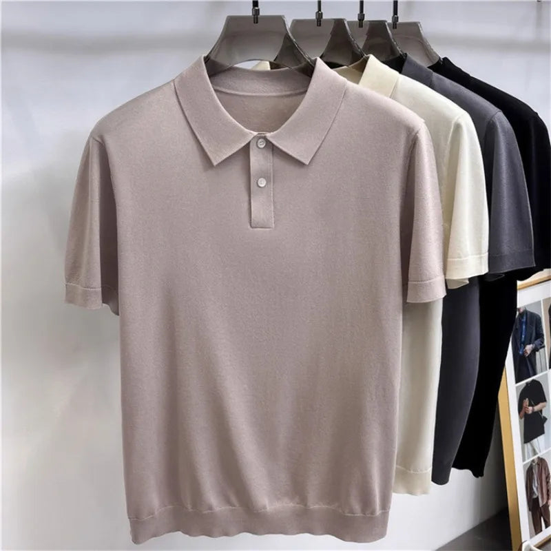 Men's Summer Short Sleeve Polo Shirt | Lightweight Breathable Ribbed Knit | Casual Slim Fit Multi-Color Tops