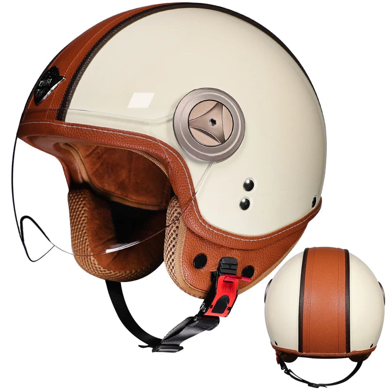 2025 High-Quality Semi Covered Motorcycle Helmet with Fashionable Leather Wrapping and Cascos Para Motos Suede Lining Capacetes