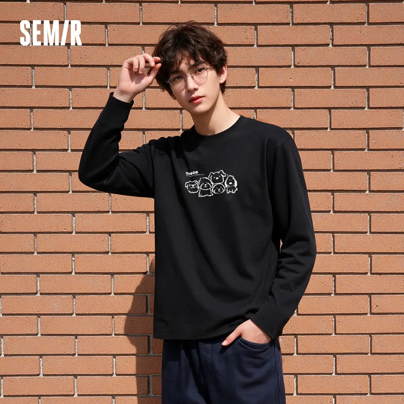 Semir Long Sleeve T-Shirt Men Winter Cute Pet Printed Couple Outfit 2025 New Inner Top Crew Neck Casual Trendy Men'S Wear