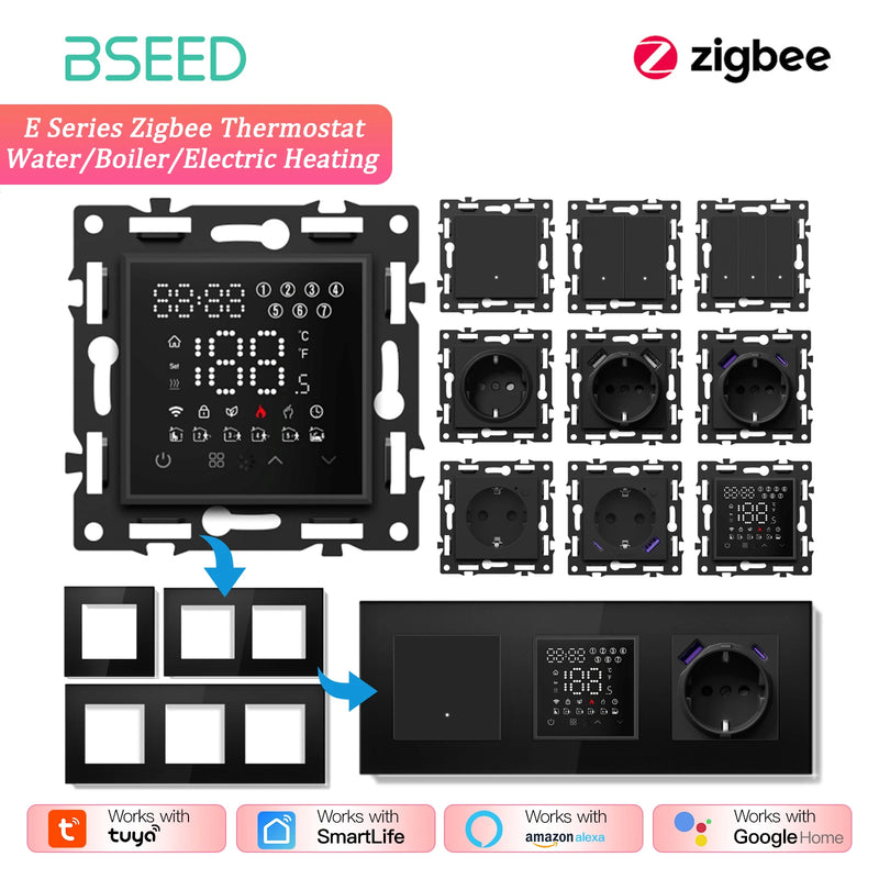 BSEED Zigbee Thermostat Smart Thermostat Controller Floor Heating/Boiler/Water Function Part Glass Frame Tuya Smart Life Control