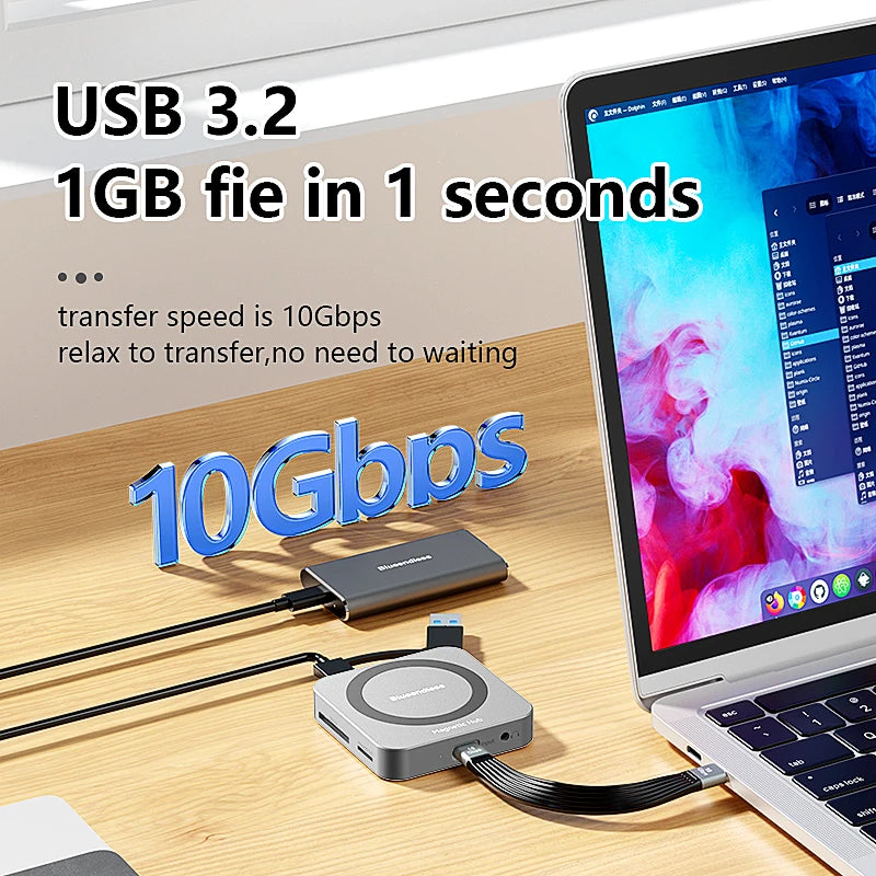 ស្ថានីយ ចត SSD M.2 NVME ពហុមុខងារ Blueendless 8 ក្នុង 1 USB3.1 10Gbps 100W PD 4K60HZ HDTV ប្រអប់ ដាក់ SSD ម៉ាញេទិក M.2