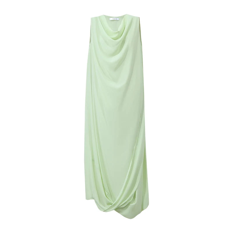 Amii Sleeveless Women's Casual Dresses 2026 Summer New Loose Fit Chiffon Elegant Cowl Neck Office Long Dress For Women 12642046