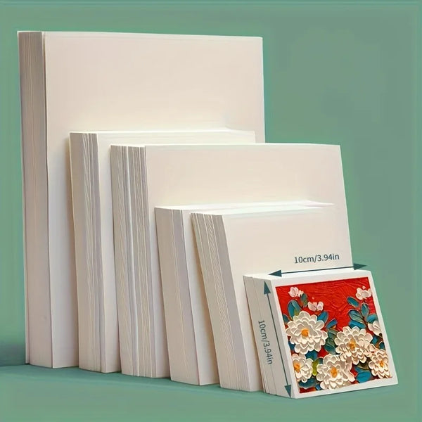 50pcs High-Quality Square Canvas Boards, Enhanced Thickness for Artists,Measuring 3.94X3.94 Inches, in White Color.
