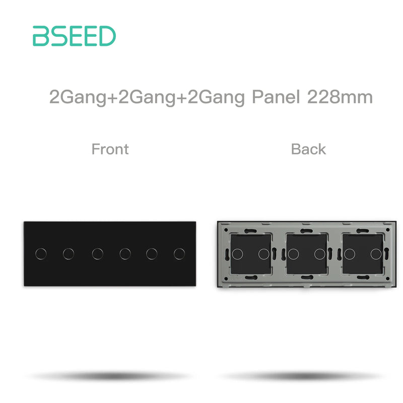 BSEED Triple EU Standard Wall Glass Panel 3/6/9Gang Touch Switch Crystal Panel With Metal Frame DIY Part 228mm