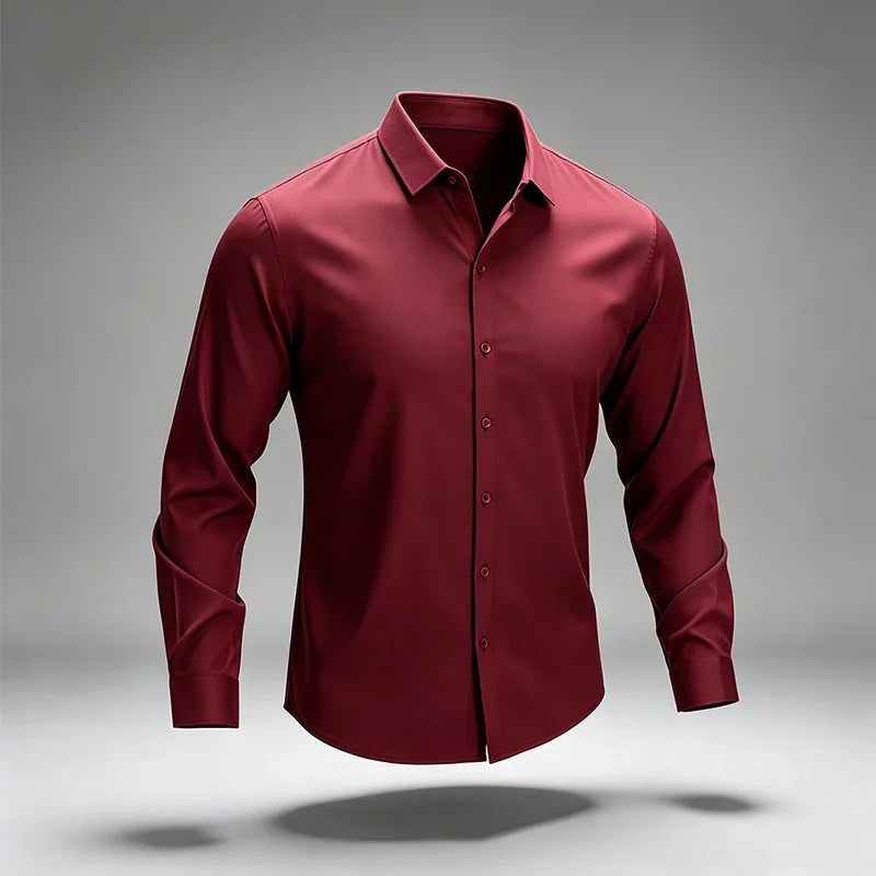 Mens Slim Fit Collared Long Sleeve Shirt Full Button Front Elastic Texture All Match Workplace Leisure Outer Garment