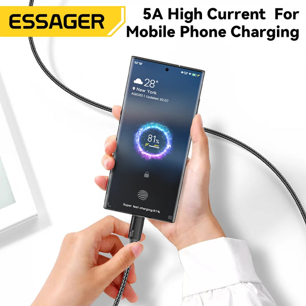 ខ្សែសាក Essager Type C ដល់ Type C 100W PD សាកលឿន USB C ដល់ USB C ខ្សែសាក C ដល់ C សម្រាប់ MacBook iPad Xiaomi Realme POCO