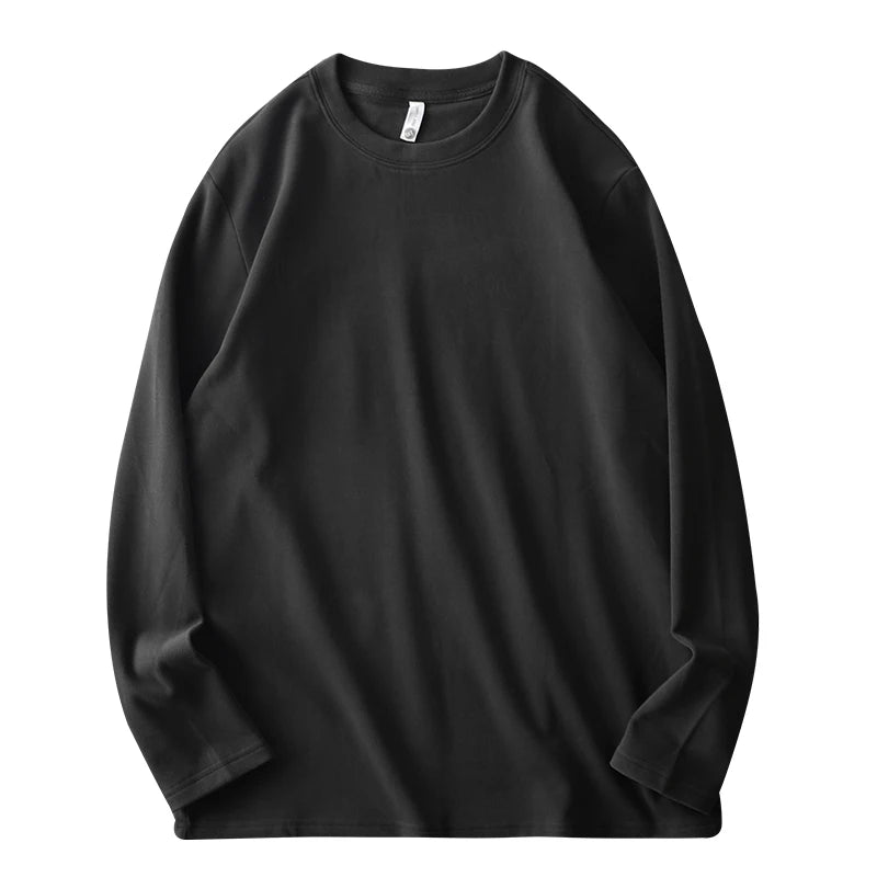 DUKEEN 350G Two-Sided Dralon Fabrics Long Sleeve T Shirts for Men Autumn and Winter Solid Color Warm Fleece Undershirts Men