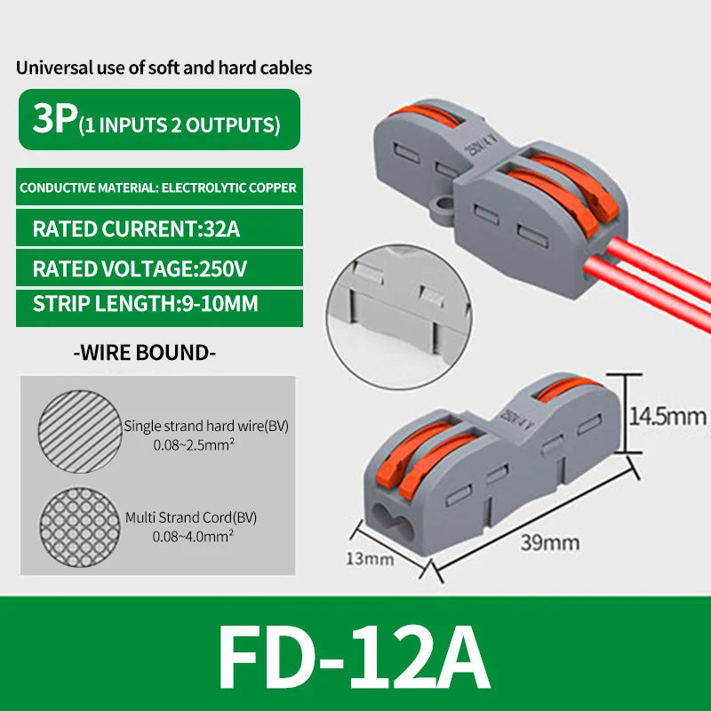 10/1000PCS Mini Quick Wiring Connector Universal Splitter wiring cable Push-in Combined Butt Terminal Block 1 in 2/3 out 32A SPL