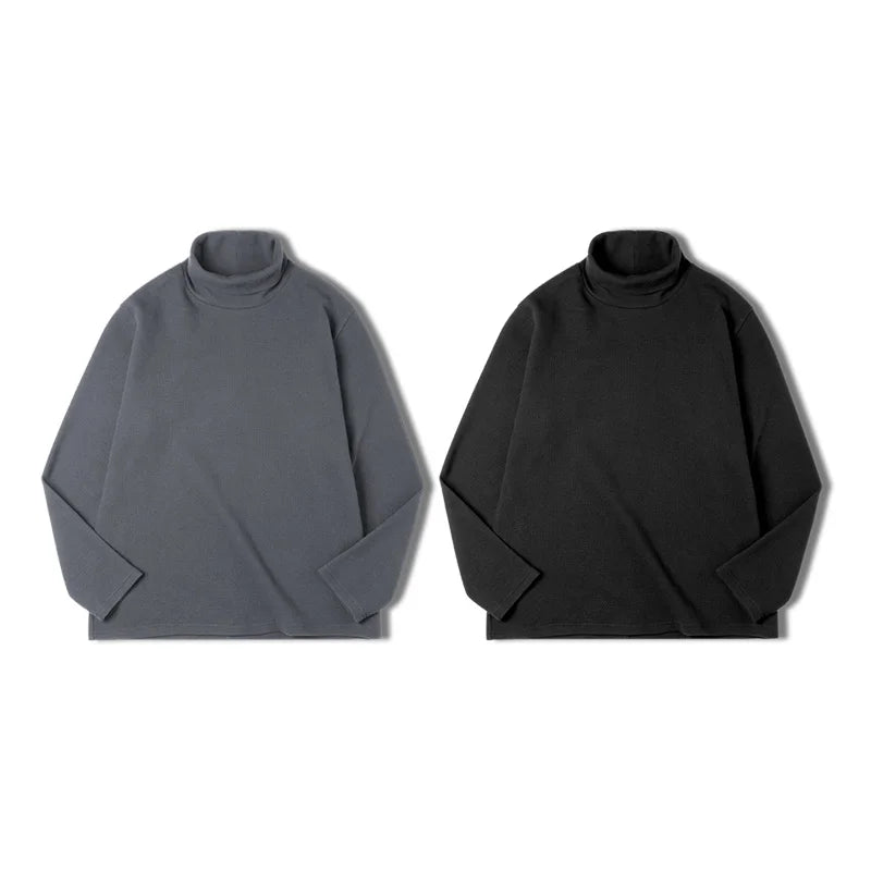 Maden Casual Gray Knitted Turtleneck Sweaters Men's Vintage 310g High Collar Waffle Pullovers Basic Fashion Black Warm Jumper