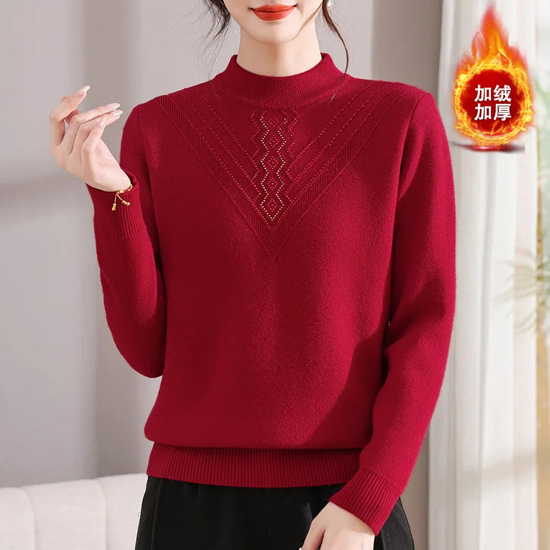 Thicken Velvet Warm Woman Clothing Fleece Knitwear Winter Clothes Woman Turtleneck Middle Aged Mother Sweater Tops Pull Femme