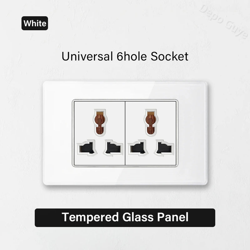 White Tempered Glass Panel Wall Light Switch Rocker Button EU Sockets Fast Charging CAT6 TV Power Outlet 118*75mm 16A AC110-250V