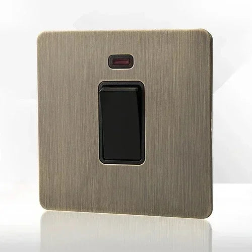 Retro EU FR Metal Panel Wall Toggle Light Switch Socket plug,Bronzed Antique Stainless Steel German 16A Socket with USB Charging
