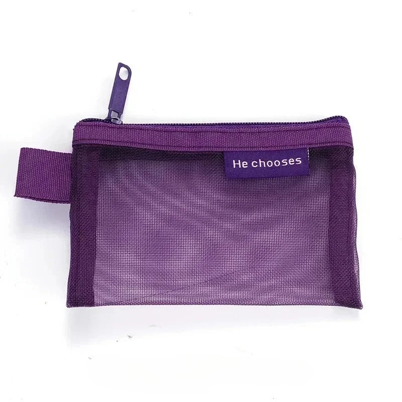 Mini mesh storage bag with zipper seal, lightweight nylon, lightweight and odorless; perfect for travel, stationery storage.