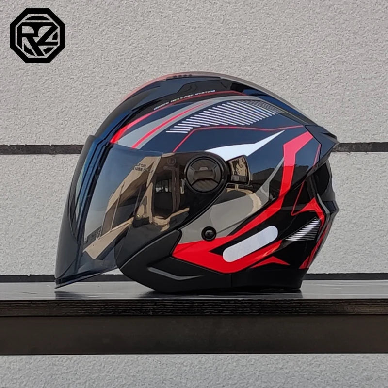 ORZ motorcycle helmet, half face, double mirror, all season men's and women's fashion, half helmet, all season universal