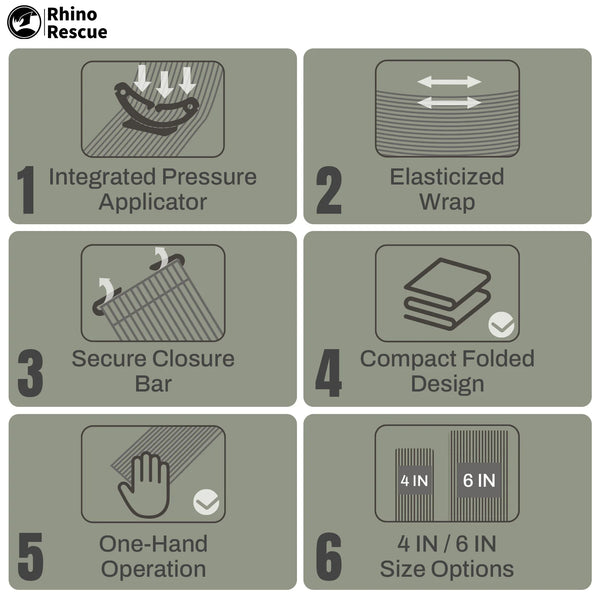 RHINO RESCUE 6-Inch Emergency Pressure Bandage, Compression Dressing for Outdoor and Home Use.