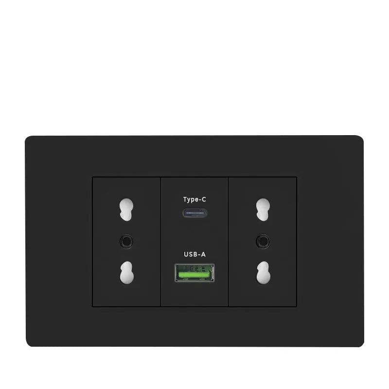 White/black embedded Italy Chile plug usb C wall socket,16A power strip, smart Type-c 20W fast charging socket adapter