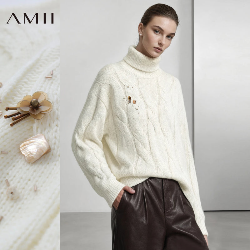 អាវយឺត Amii Turtleneck ប៉ាក់ស្មារលុង រាងស្លីម សាមញ្ញ សម្រាប់អ្នកធ្វើដំណើររដូវរងា អាវយឺត និងអាវក្រៅសម្រាប់នារី 12644029