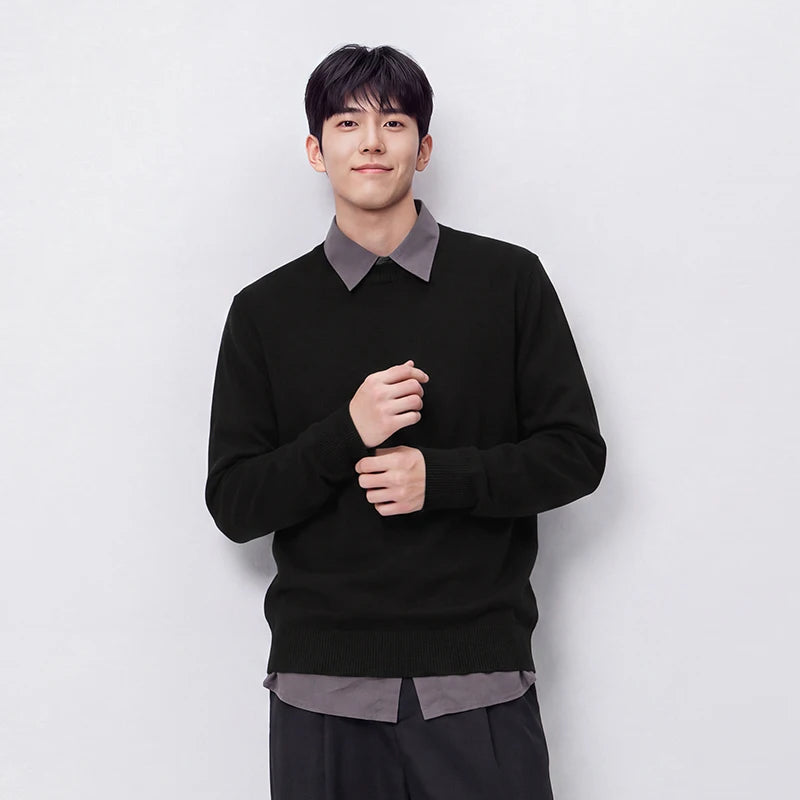 Semir Men Sweater Merino Wool Crew Neck Soft Warm Pullover Winter Solid Color Comfortable Casual Base Layer Knitwear