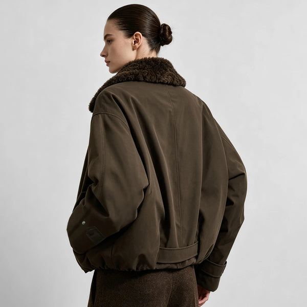 Amii Down Coats 2026 Winter New Wool Lapel With Belt Down Jacket Loose Drop Shoulder Cropped Women's Outerwear Top 12654032
