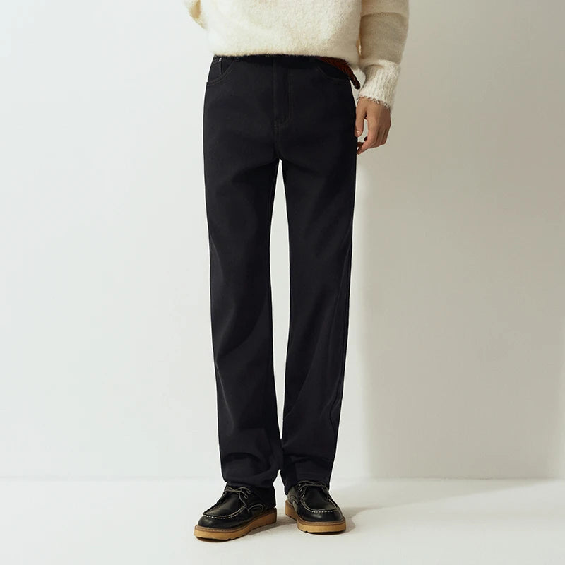 Semir Jeans Men Winter Fleece Lined Warm Lycra Elastic Straight Leg 2025 New Business Casual Commuting Pants Men'S Wear