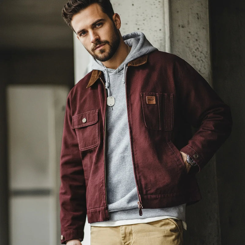 អាវ Maden Retro Heavyweight Canvas Detroit Jacket Corduroy Collar អាវខ្លីសម្រាប់បរបាញ់ មានហោប៉ៅ អាវក្រៅរដូវស្លឹកឈើជ្រុះសម្រាប់បុរស