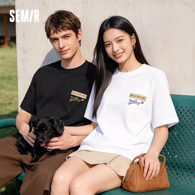 Semir Men Tshirt Stereo Badge Decor Knit Casual Couple Style Fashion Top 2026 Summer Soft Comfortable Daily Wear Top
