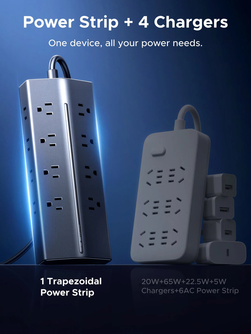 UGREEN 65W 20-in-1 GaN Power Strip UK/US Plug Fast Charger 16 AC Outlets with 1.5m Extension Cord  Charge Electrical Socket