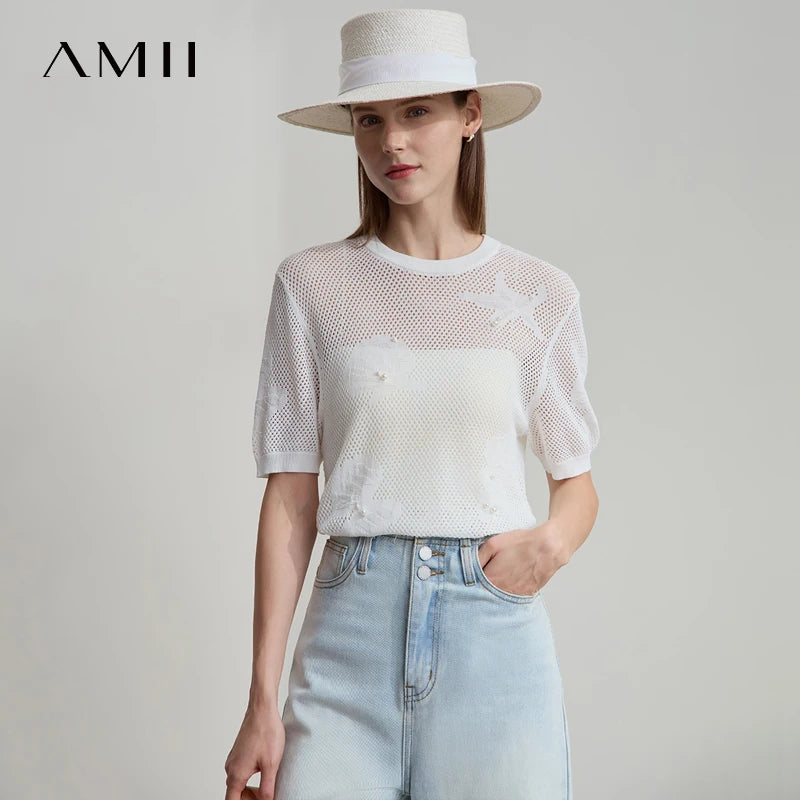 អាវក្រៅនារី Amii រចនាបថសមុទ្រថ្មី រចនាបថសាមញ្ញ ដេរអង្កាំ ចោះរន្ធ កអាវរាងអក្សរ O លេខ 12552075