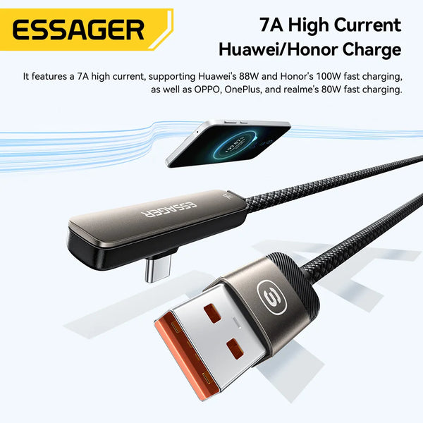 ខ្សែសាក Essager 2 ក្នុង 1 Elbow 7A USB Type C ជាមួយជើងទម្រទូរស័ព្ទ សម្រាប់ iPhone Realme Huawei 66W សាកថ្មលឿន សម្រាប់ Honor Samsung Oneplus