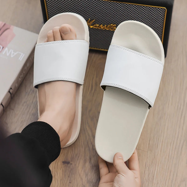 Mens Pure White Slippers for Yacht Footwear Indoor Soft Comfort Slides Home Shoes House Room Summer Casual Big Size 47 48