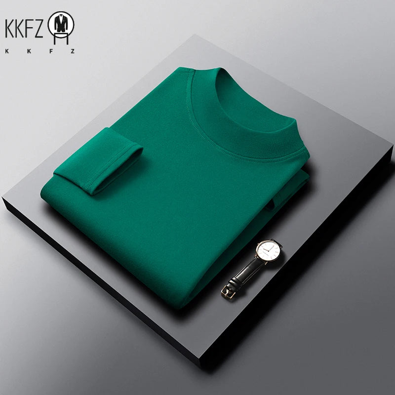 Mens Half Collar Long Sleeve Under Tops Soft Elastic Material Close Fitting Mock Neck Design Autumn Winter Daily Clothing