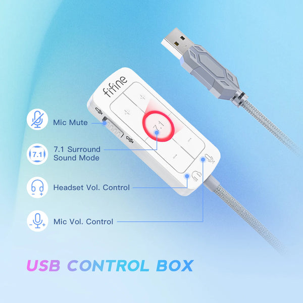 កាសស្តាប់ត្រចៀកលេងហ្គេម FIFINE USB ជាមួយសំឡេងព័ទ្ធជុំវិញ 7.1/រន្ធដោត 3.5mm/មីក្រូហ្វូន, កាសស្តាប់ត្រចៀកមានខ្សែសម្រាប់កុំព្យូទ័រ PS4/5 Xbox Ampligame H9W