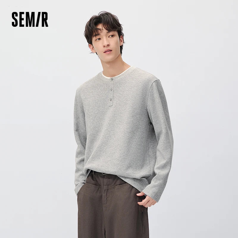អាវយឺតប៉ាក់ Semir បុរស Waffle ប៉ាក់ជាស្រទាប់ៗ រូបរាងពាក់កណ្តាល Placket ឆ្នាំ 2026 សម្លៀកបំពាក់ប្រចាំថ្ងៃរដូវរងាថ្មី រចនាប័ទ្មទីក្រុង ធម្មតា អាកាសធាតុត្រជាក់ ស្រទាប់ៗ