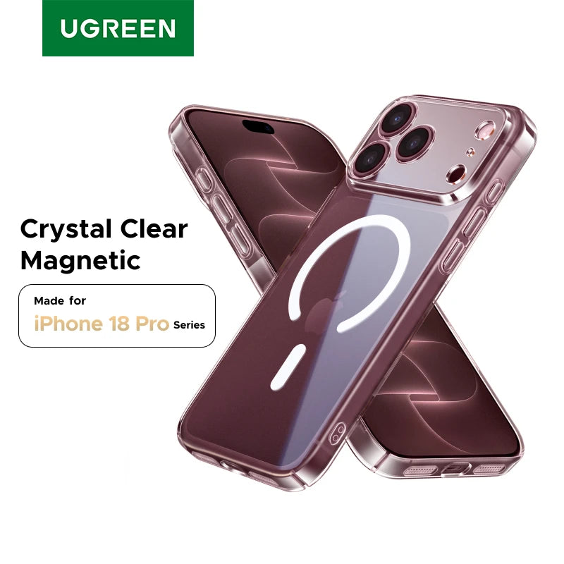 UGREEN Never Yellow PC Magnetic Case for iPhone 18 17 Pro 18Pro Max Shockproof Anti-Yellowing Clear Hard Cover for MagSafe Cases