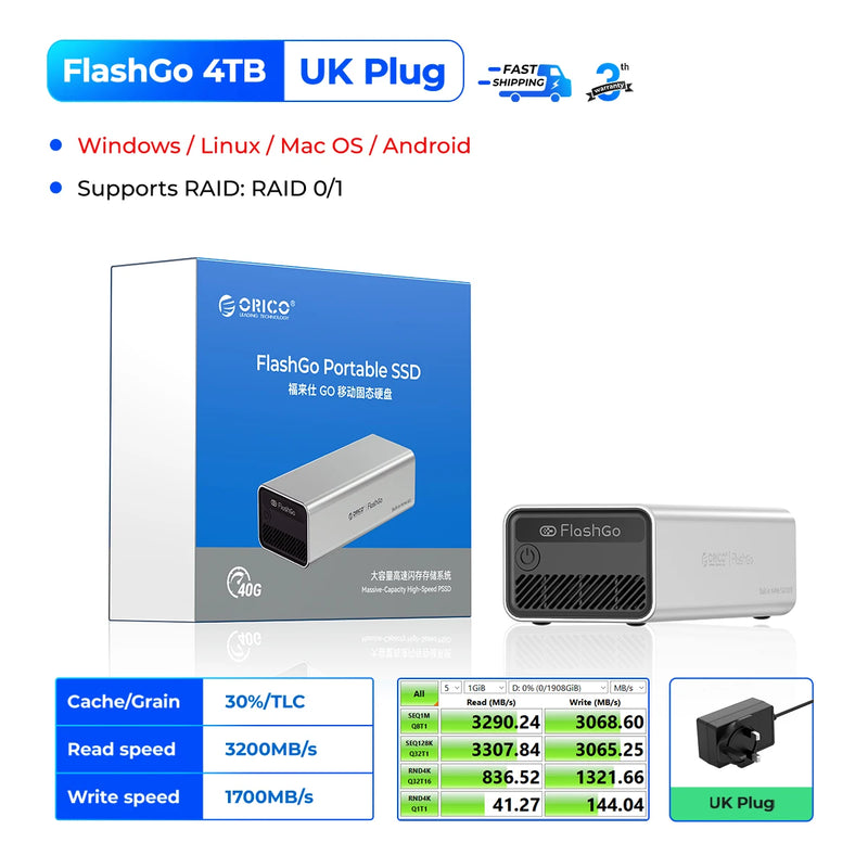 ORICO 4TB External SSD USB4 40Gbps Storage Expansion Disk RAID 0/1/5/JBOD High-Speed Storage Solid State Drive for PC Laptop SSD