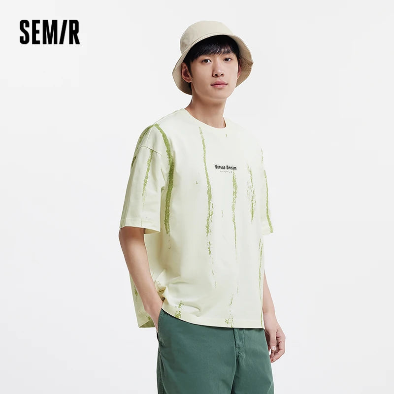 Semir Mens Tshirt 2026 All Over Printed Loose Crew Neck Knitted Pure Cotton Fashion Design Casual