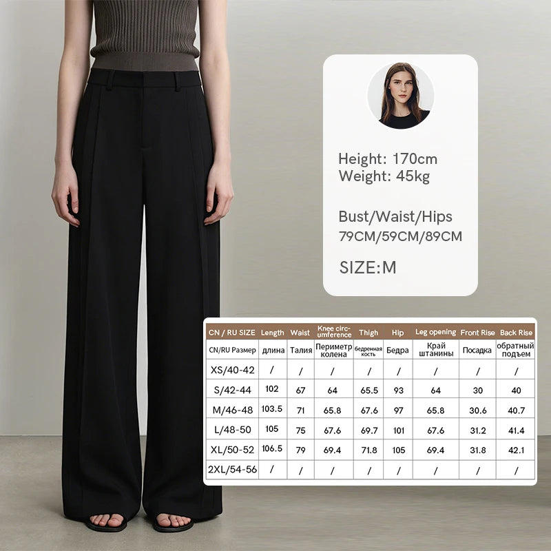 Amii Wide Pants Woman 2026 Autumn New Pleated Breathable Casual Trousers Loose Versatile Middle-aged Women's Clothing 12623019