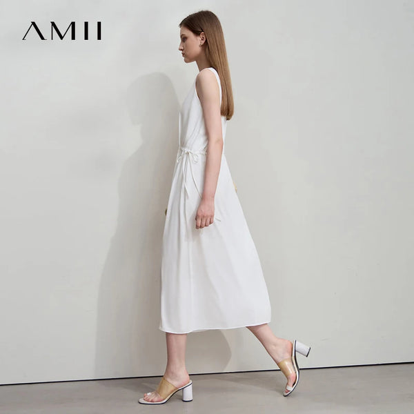 រ៉ូប Amii Minimalism រដូវក្តៅឆ្នាំ ២០២៦ វិជ្ជាជីវៈនារី រ៉ូបវែងរលុង ដៃខ្លី ចង្កេះខ្ពស់ រចនាដោយខ្សែអង្កាំ 12542177