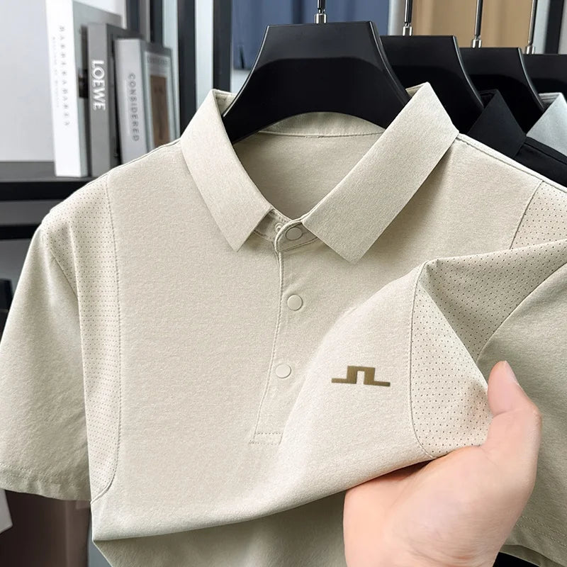 Quality Sports Casual Men Short-Sleeved Polo Shirt Lapel Button Pattern Printing Breathable T-Shirt Versatile Daily Life Tops