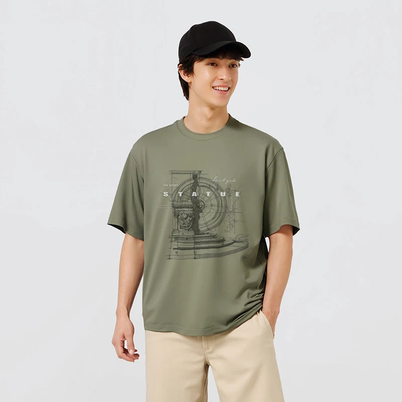 Semir Mens Tshirt 2026 Retro American Printed Knitted Slightly Loose Crew Neck Casual Fashion Soft
