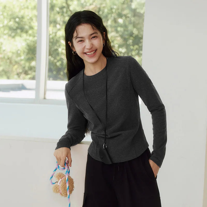 Semir Long Sleeve T-Shirt Women Winter Long Sleeve T-Shirt Women Winter Top Fitted Shoulder  Color 2025 New Slim Soft Clothing