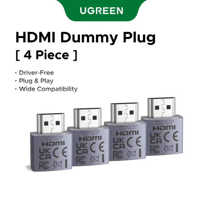 UGREEN 【4 Pack】 4K HDMI Display Emulator & HDMI Dummy Plug – Virtual Monitor for Gaming & Screen Lock Bypass Adapter