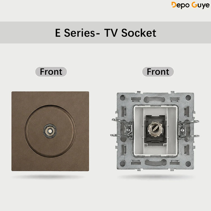 Brown EU Russia Socket with USB TypeC+A Double French 1 2 Gang TV Computer CAT6 Switch DIY Function Parts Plastic Frames