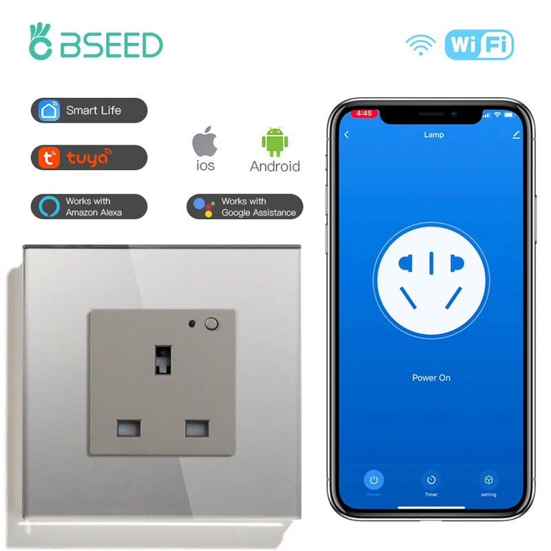 BSEED UK Standard Wifi Smart Socket Smart Double Electric Power Outlets Support Tuya Smart Iife Alexa Control 13A