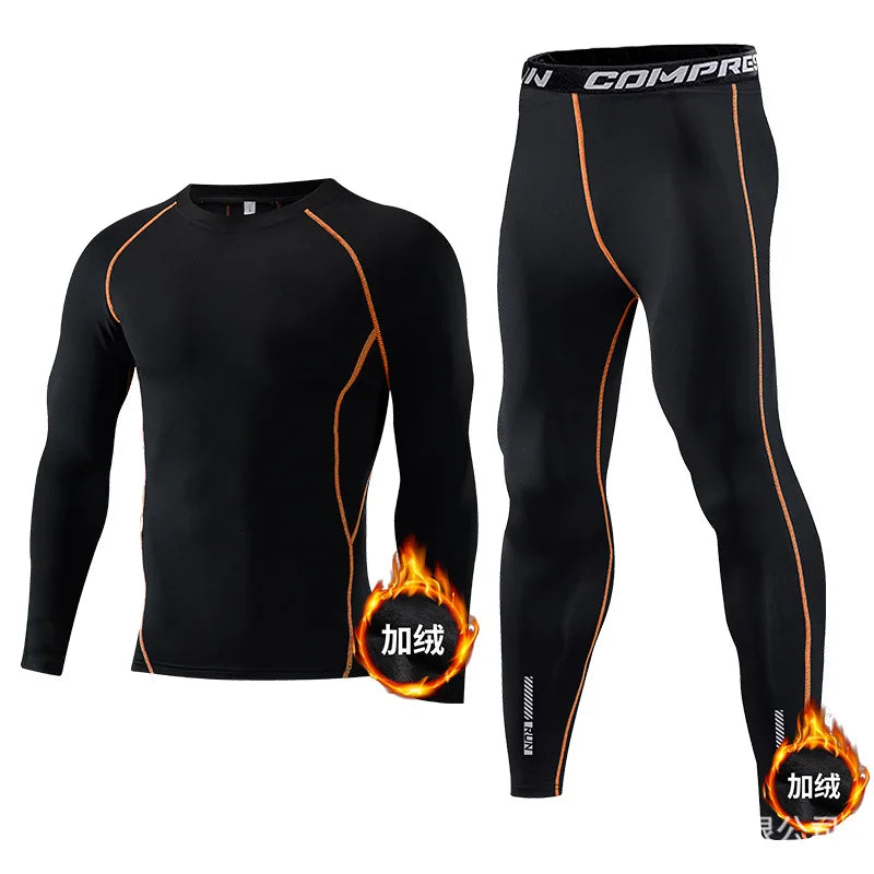 Kids Fleece-Lined Thermal Underwear Set Long Sleeve Compression Top Pants Warm Base Layer for Football Basketball Fitness