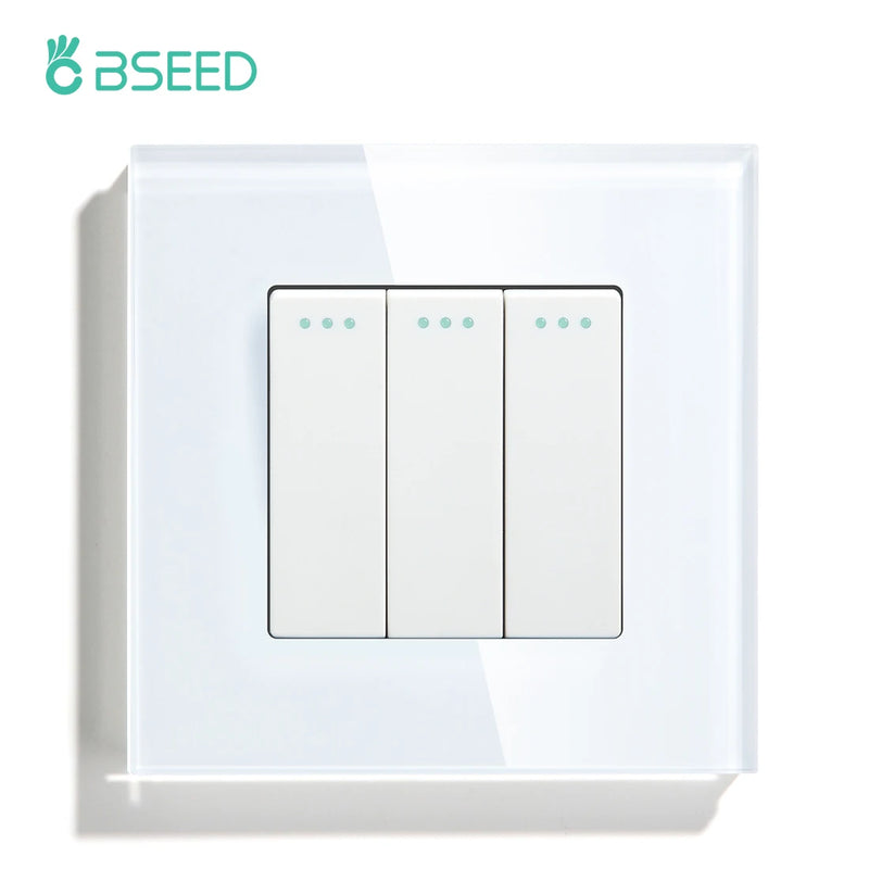 BSEED EU Standard Wall Button Switch 1/2/3Gang 1Way Wall Power Socket Glass Frame Mechanical Switches Home Improvement