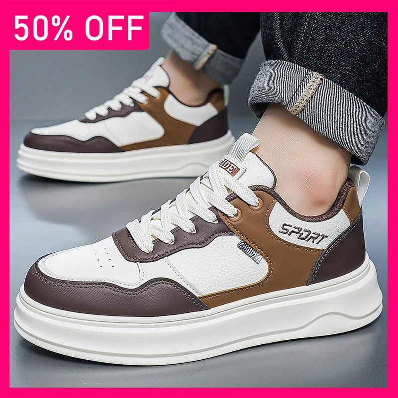 Men Board Shoes Fashionable Versatile Comfortable Leather Breathable Outdoor Casual Shoes New Walking Flat Bottom Board Shoes